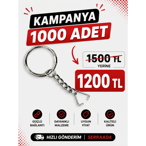 1000 Adet 21 mm Yuvarlak Anahtarlık Halkası + 1,2 mm Üçgen Bağlantı Halkası – Metal Anahtarlık Aparatı – SERRAADA